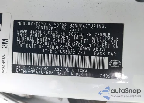 2011 Toyota Camry Se z USA, uszkodzony, nr VIN 4T1BF3EK6BU725774